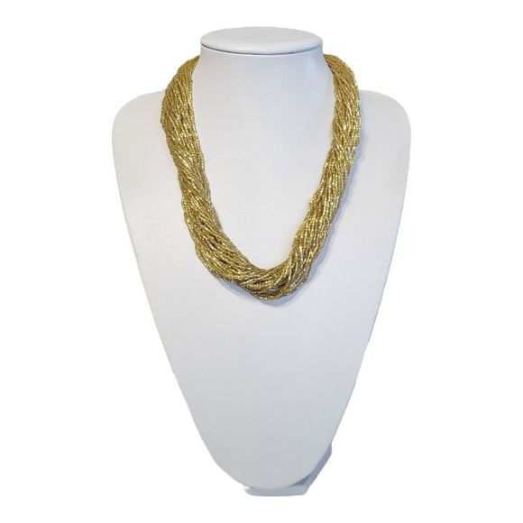 Vintage Twisted Gold Bead Multi-strand Necklace 20" - Picture 1 of 7